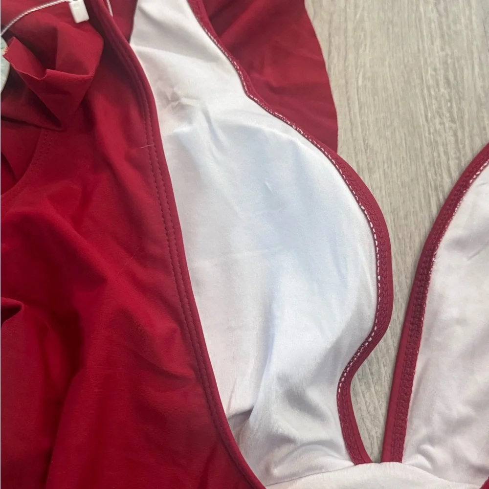 Sleek Red One Piece Swimsuit with Plunging V-Neckline
